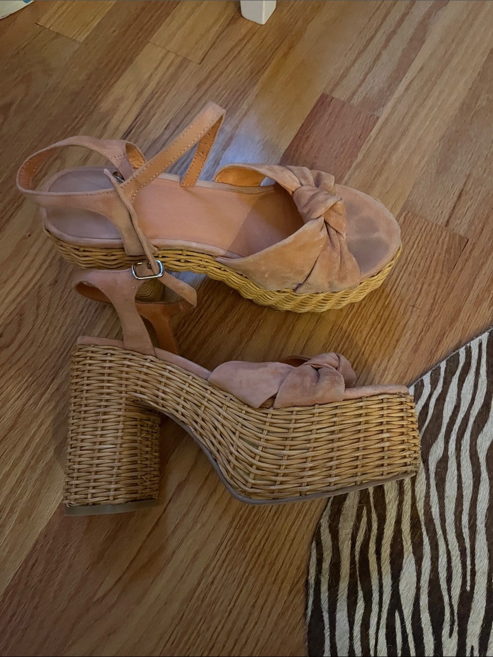 JEFFREY CAMPBELL WomenTeaParty Suede Raffia Platform Heel Sandals